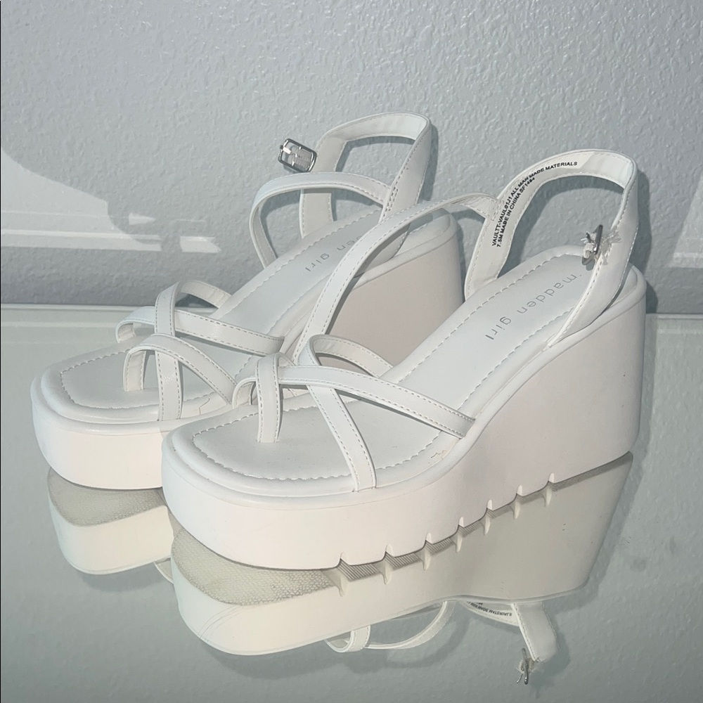 Steve Madden White Wedge Sandals